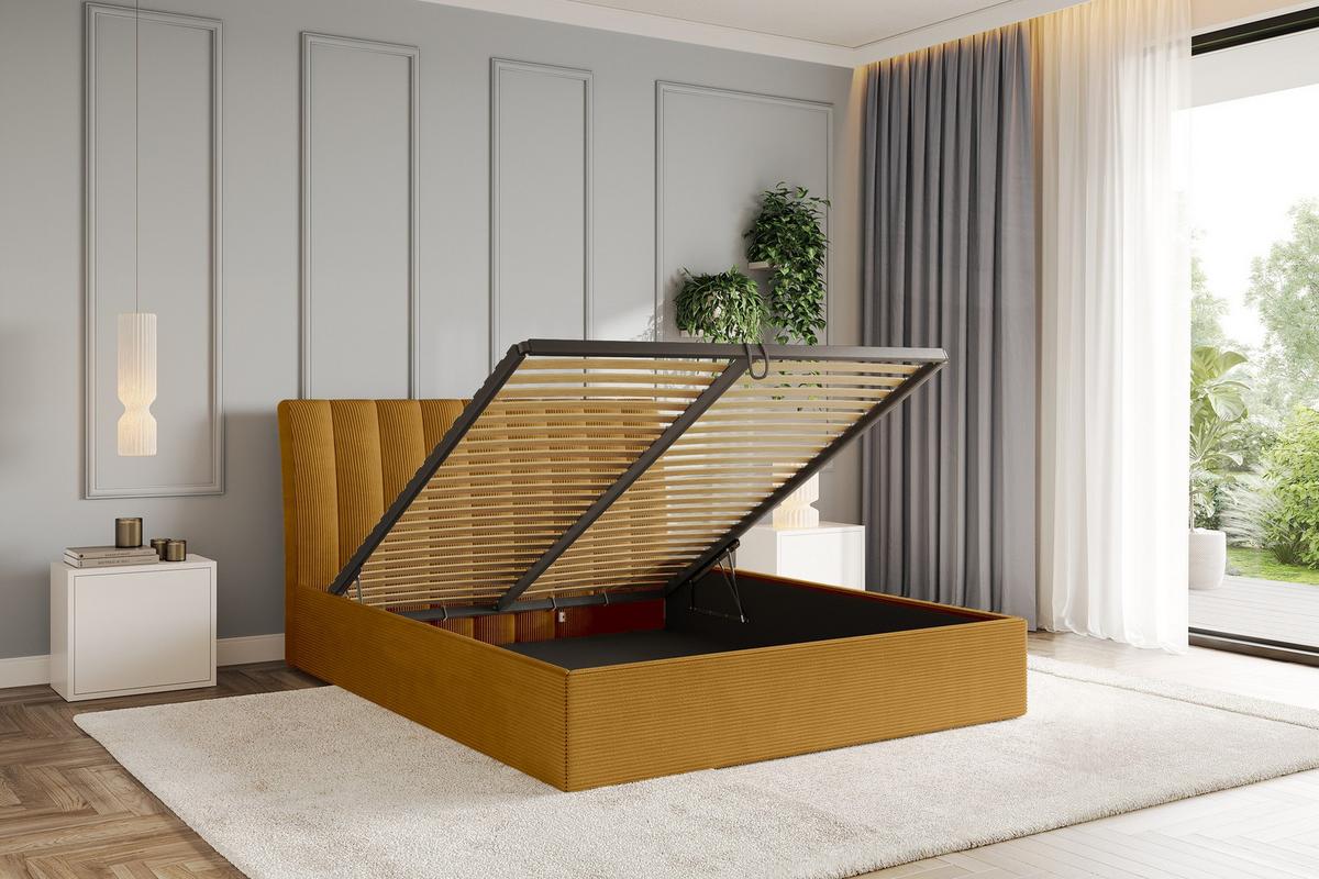 POLSTERBETT mit Bettkasten und Lattenrost, Boxbett ohne Matratze - ILAN 140x200 Senfgelb - Currygelb, Holzwerkstoff/Textil (140/200cm) - ALTDECOR