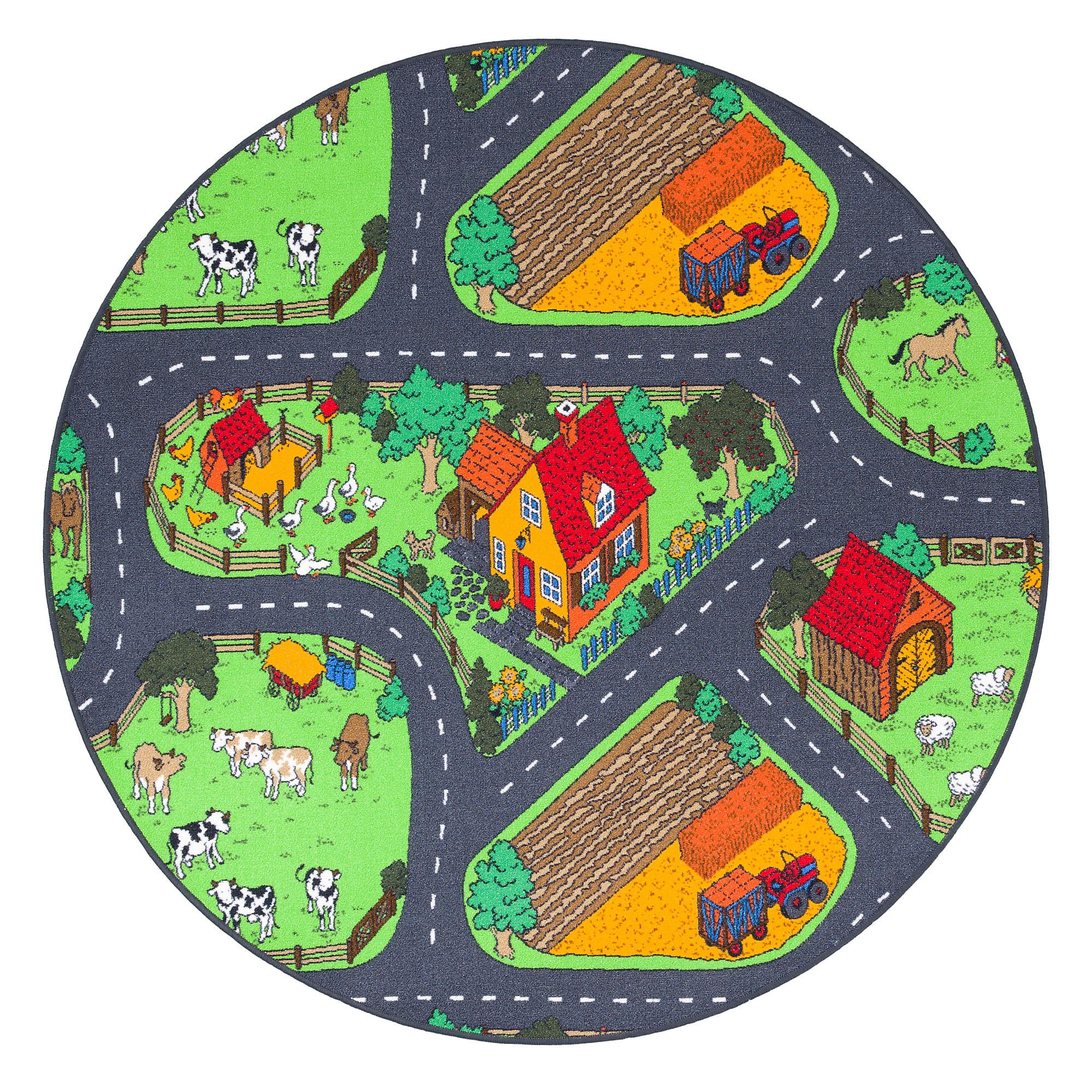 KINDER SPIEL TEPPICH BAUERNHOF RUND - Grün, Textil (100/100cm) - Snapstyle