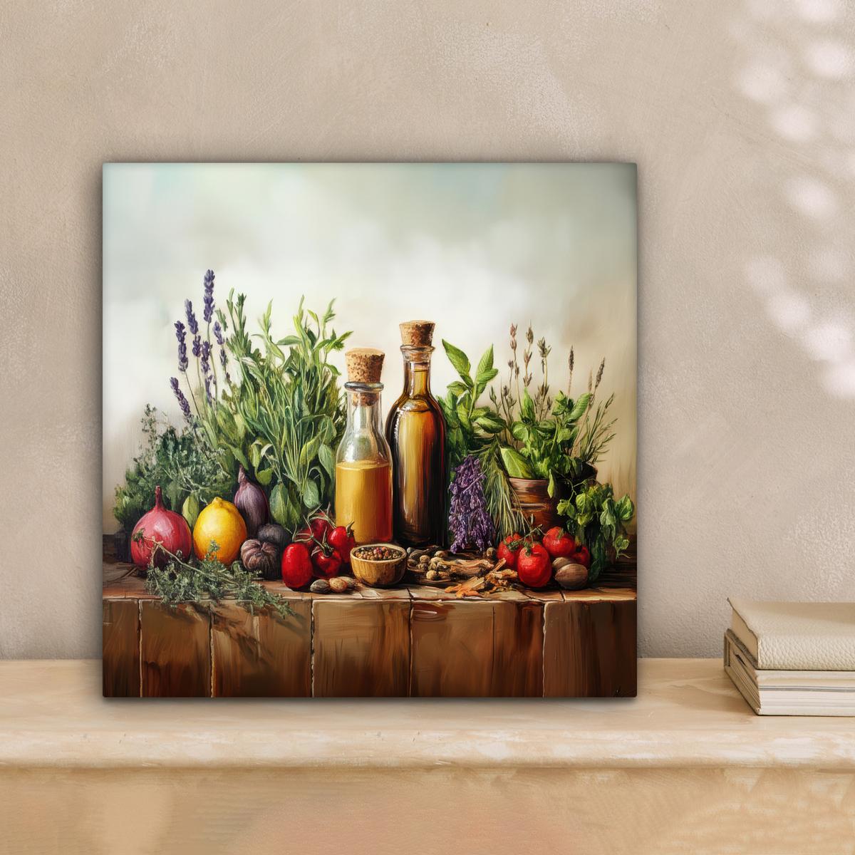 LEINWANDBILD Stilleben - Kräuter - Gewürze - Früchte - Farbenfroh Deko Wohnzimmer 20x20 cm - Grün, Textil (20/20cm) - MuchoWow
