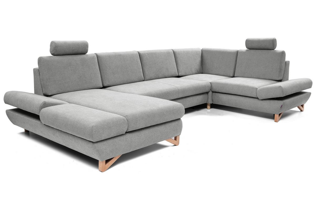 WOHNLANDSCHAFT CASA IV R-S Grau Plüsch-Stoff mit Schlaffunktion - Grau, Holz (344/100/199cm) - MASSENO