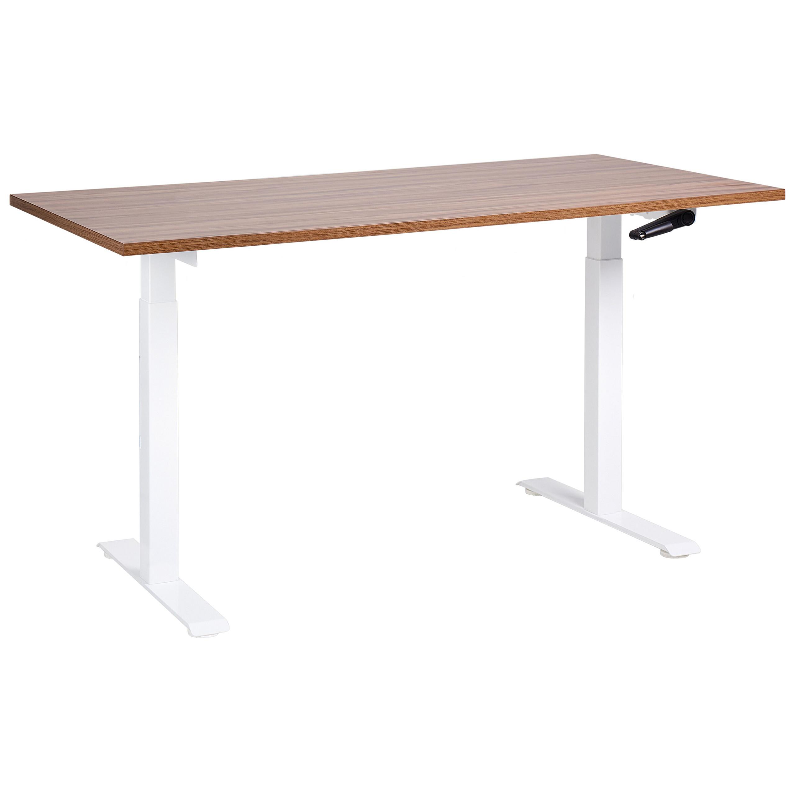 SCHREIBTISCH braunweiß 160/72 cm manuell höhenverstellbar Destin III - Dunkelbraun/Weiß, Holz (115/60/74cm) - Beliani