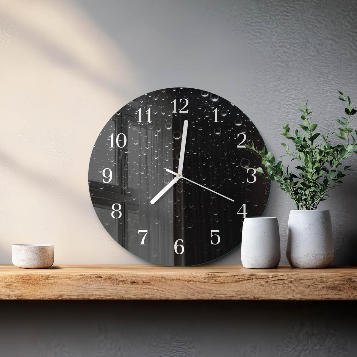 WANDUHR aus Glas Ø30 cm - Tropfen - Schwarz, Glas (30/30/0.4cm) - TULUP