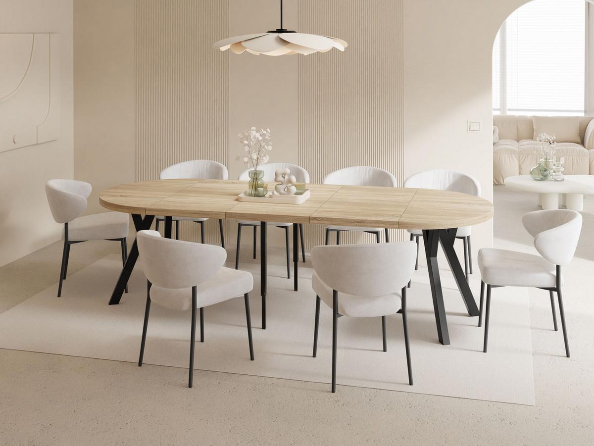 ESSTISCH Twixy XXL groß rund oval ausziehbar, Eiche Hell Braun 100-250/100/76 cm - Schwarz/Sonoma Eiche, Holz/Holzwerkstoff (100/250/76cm) - WFL GROUP