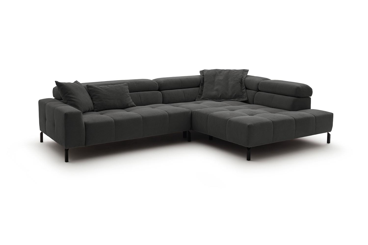 ECKSOFA MIT MOTORISCHEM SITZVORZUG OHIO Anthrazit Cord Relaxfunktion - Anthrazit/Schwarz, Textil/Metall (311/219cm) - KAWOLA