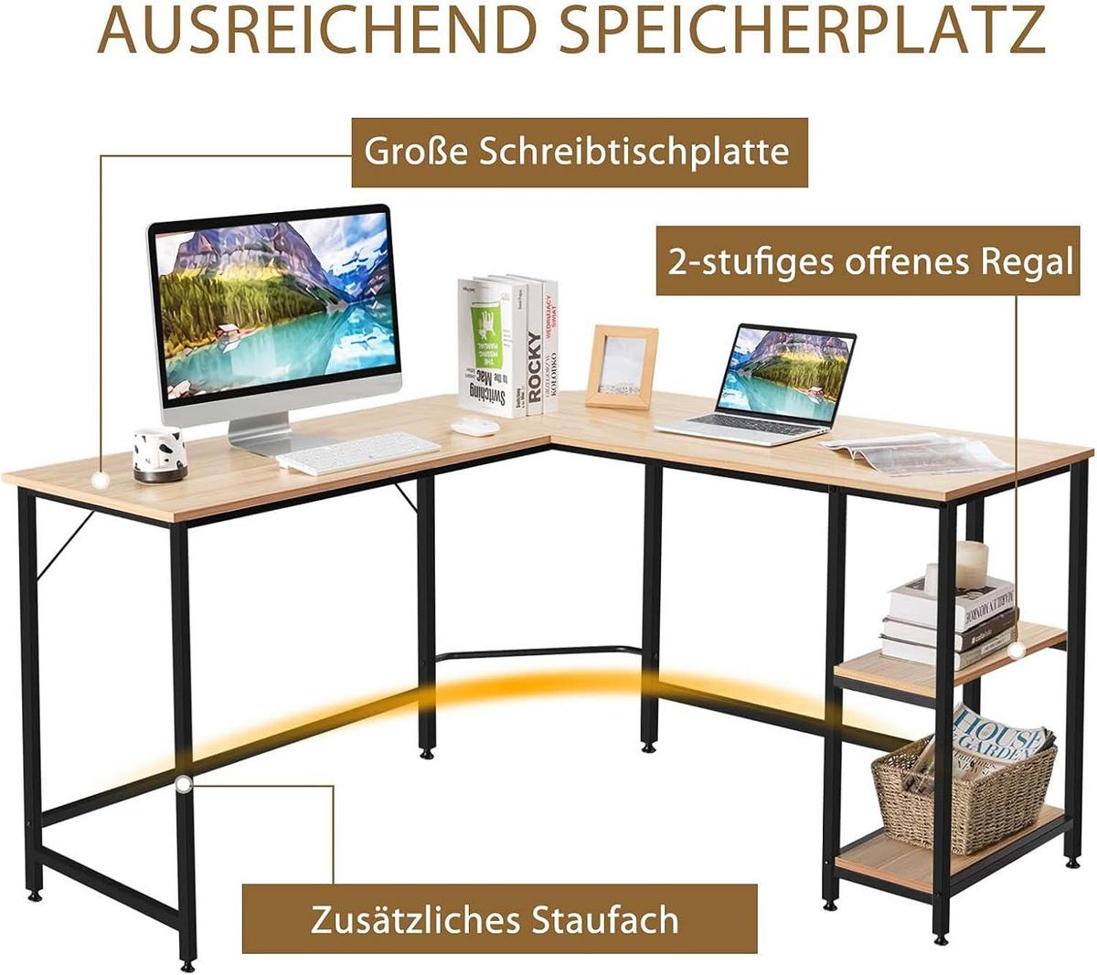 COMPUTERTISCH Natur - Naturfarben, Holzwerkstoff (138/138/75cm) - COSTWAY