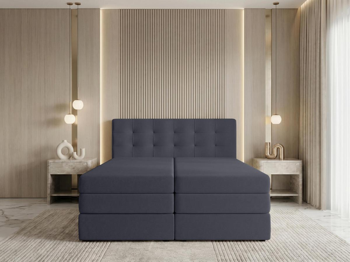 BOXSPRINGBETT FINIKE 140x200 cm mit Bettkasten und 2 Matratzen - Grau + TOPPER - Schwarz/Grau, Holz/Holzwerkstoff (140/200cm) - AX Living