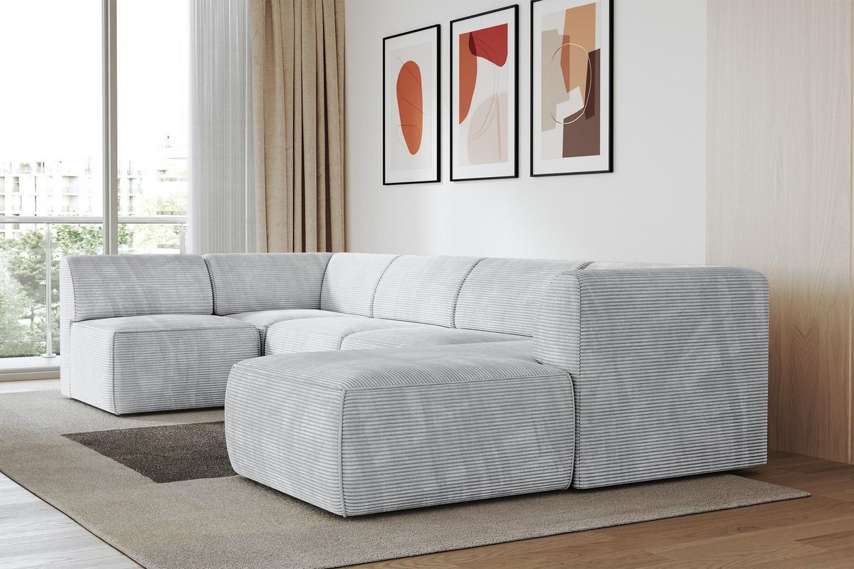 WOHNLANDSCHAFT Ottomane Rechts MOVO-L 345x180x78 cm Grau Cord - Grau, Holzwerkstoff/Kunststoff (180/78/345cm) - ALTDECOR