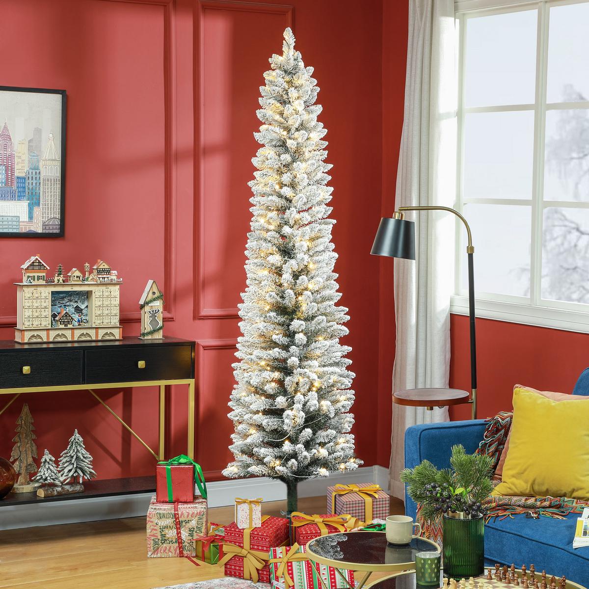 KÜNSTLICHER Weihnachtsbaum 210 cm mit 180 LED-Lichten faltbar Standfuß Grün+Weiß - Weiß/Grün, Kunststoff/Metall (210cm) - HOMCOM