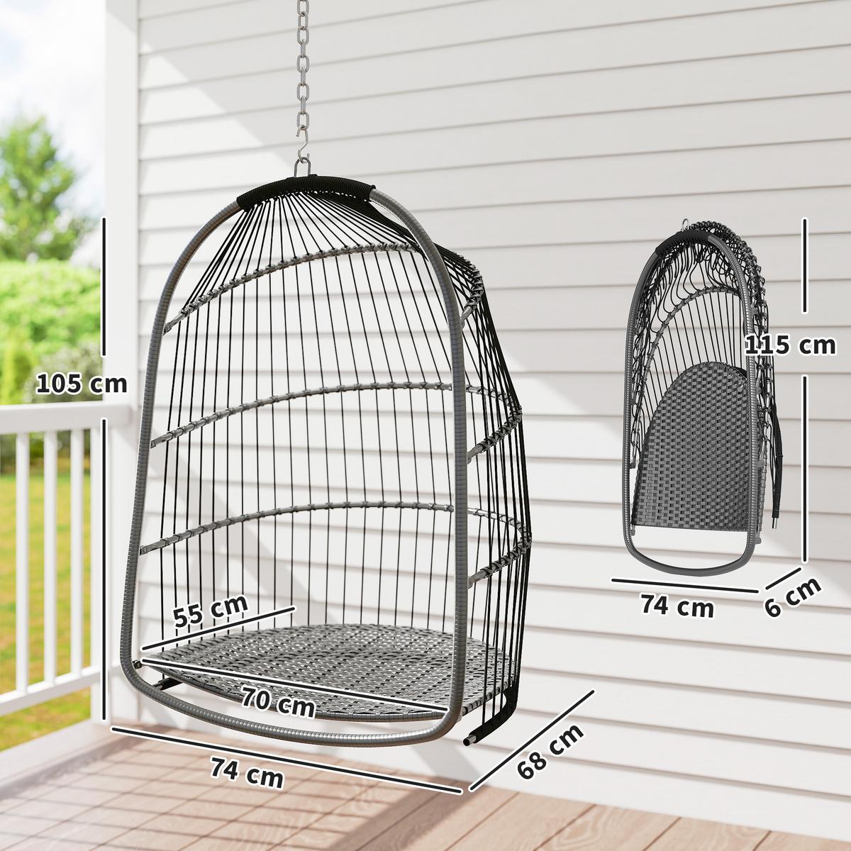 HÄNGESTUHL aus Rattanmit Kissen - Dunkelgrau, Metall (68/105/74cm) - Outsunny