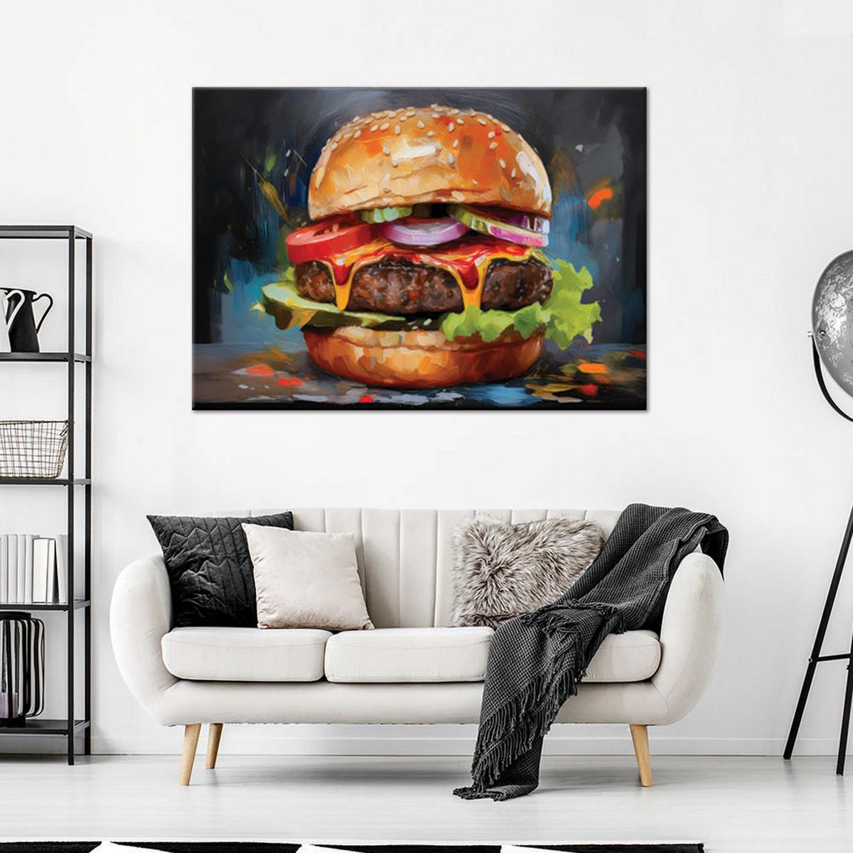 WANDBILD bugrer sandwich essen - Multicolor, Textil (60/40cm) - Feeby