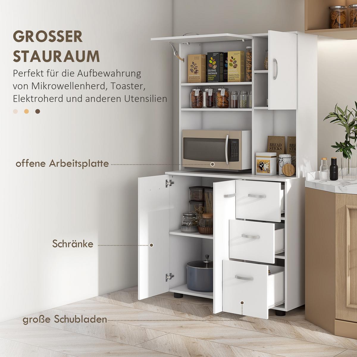 KÜCHENSCHRANK MDF Spanplatte Weiß - Weiß, Holzwerkstoff (39.5/168/89cm) - HOMCOM