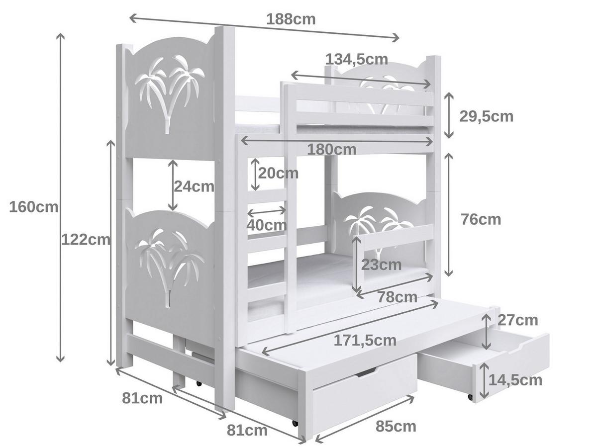ETAGENBETT LEONE mit Bettkasten 80x180 cm Grau - Grau, Holz (80/180cm) - MASSENO