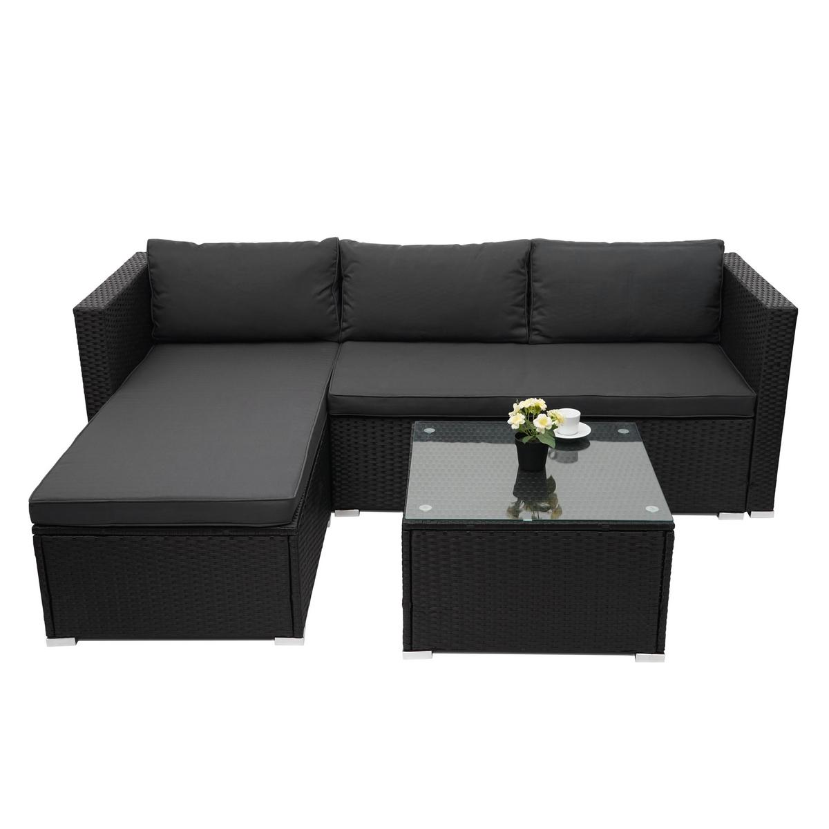 POLY-RATTAN GARNITUR Schwarz, Grau - Schwarz/Grau, Kunststoff - MCW