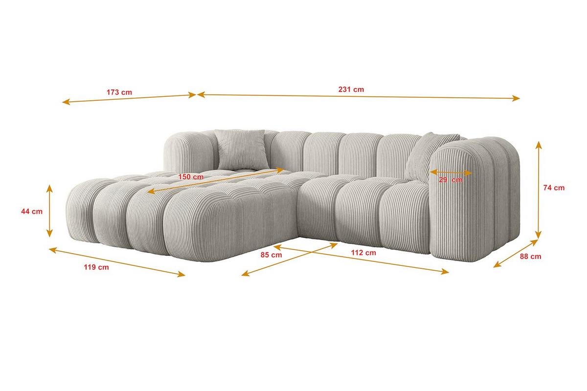ECKSOFA Ottomane Links OLEA-L1 - 231x173x74 cm Creme - Hellgrau/Creme, Holzwerkstoff/Kunststoff (190/242cm) - ALTDECOR