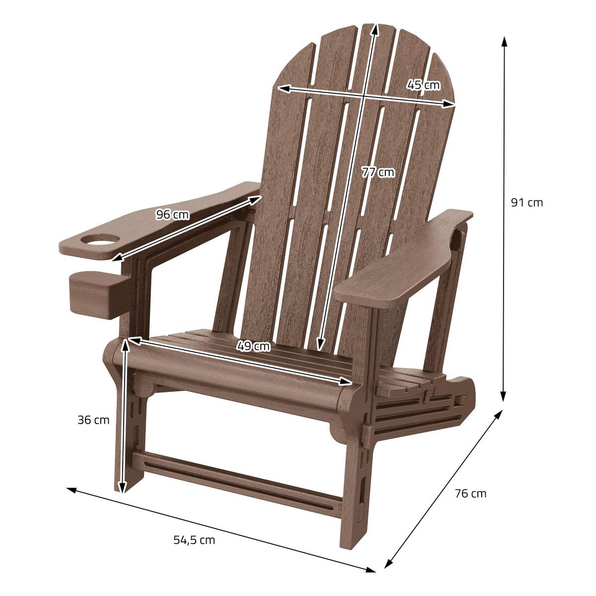 ADIRONDACK LOUNGESTUHL mit Getränkehalter Braun aus Kunststoff - Braun, Kunststoff (54.5/91/76cm) - ML-DESIGN