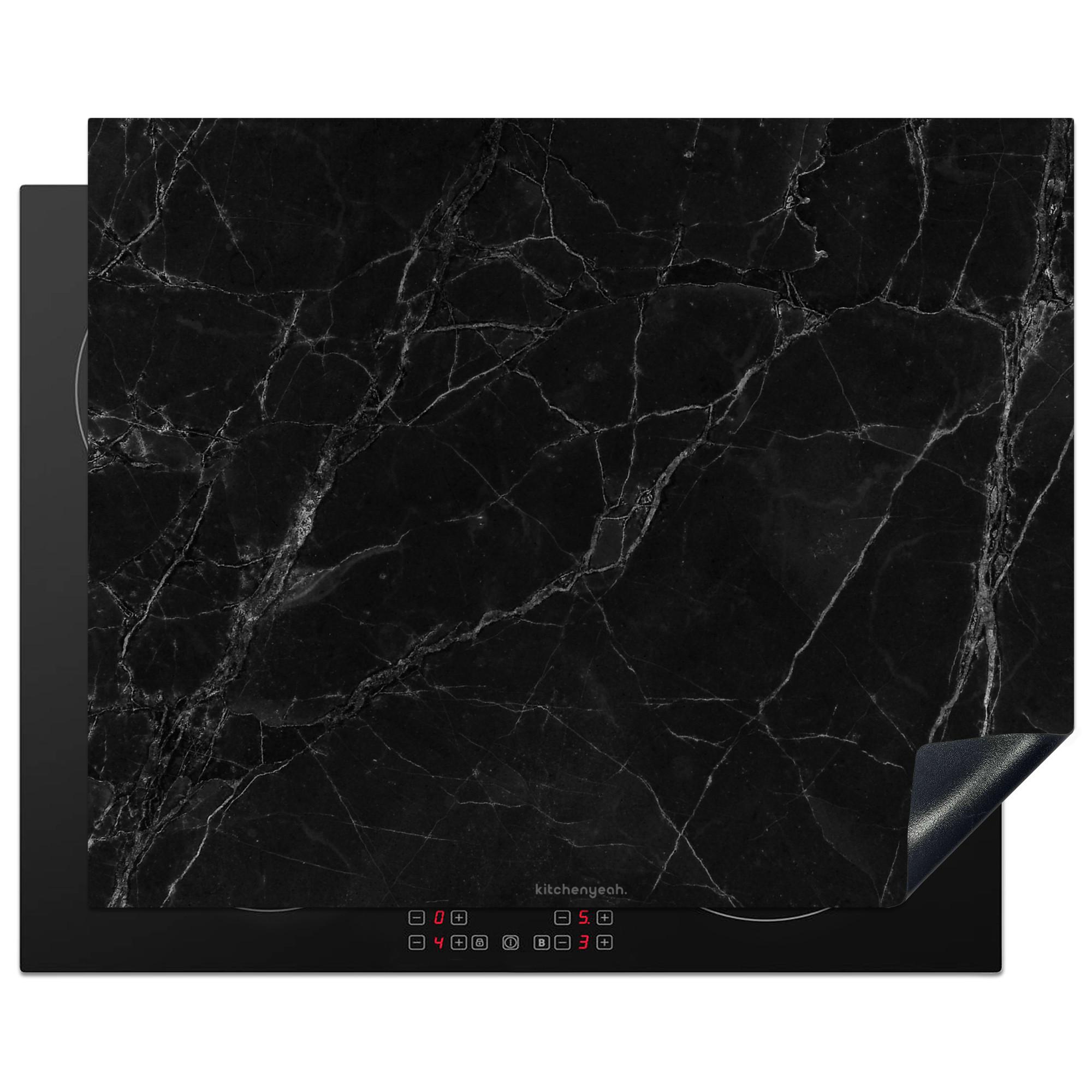 HERDABDECKPLATTE Schwarz - Marmor Herdabdeckung Induktionsfeld 65x52 cm - Schwarz, Kunststoff (65/52/0.2cm) - MuchoWow