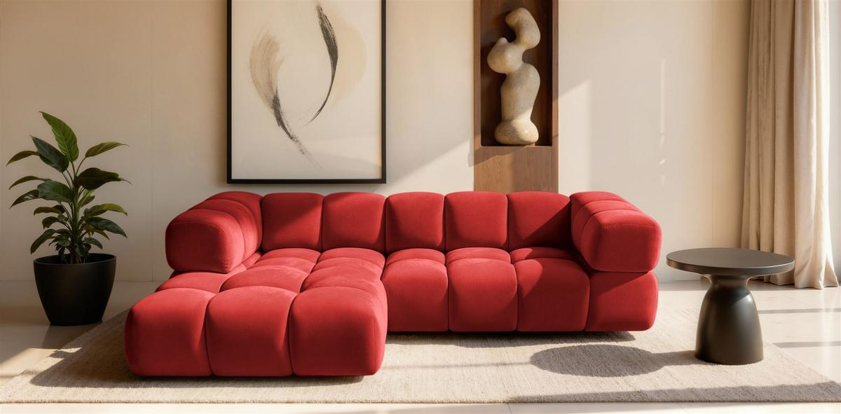 ECKSOFA Blanche In Bluvel - Rot, Holzwerkstoff/Textil (280/150cm) - Fun Möbel
