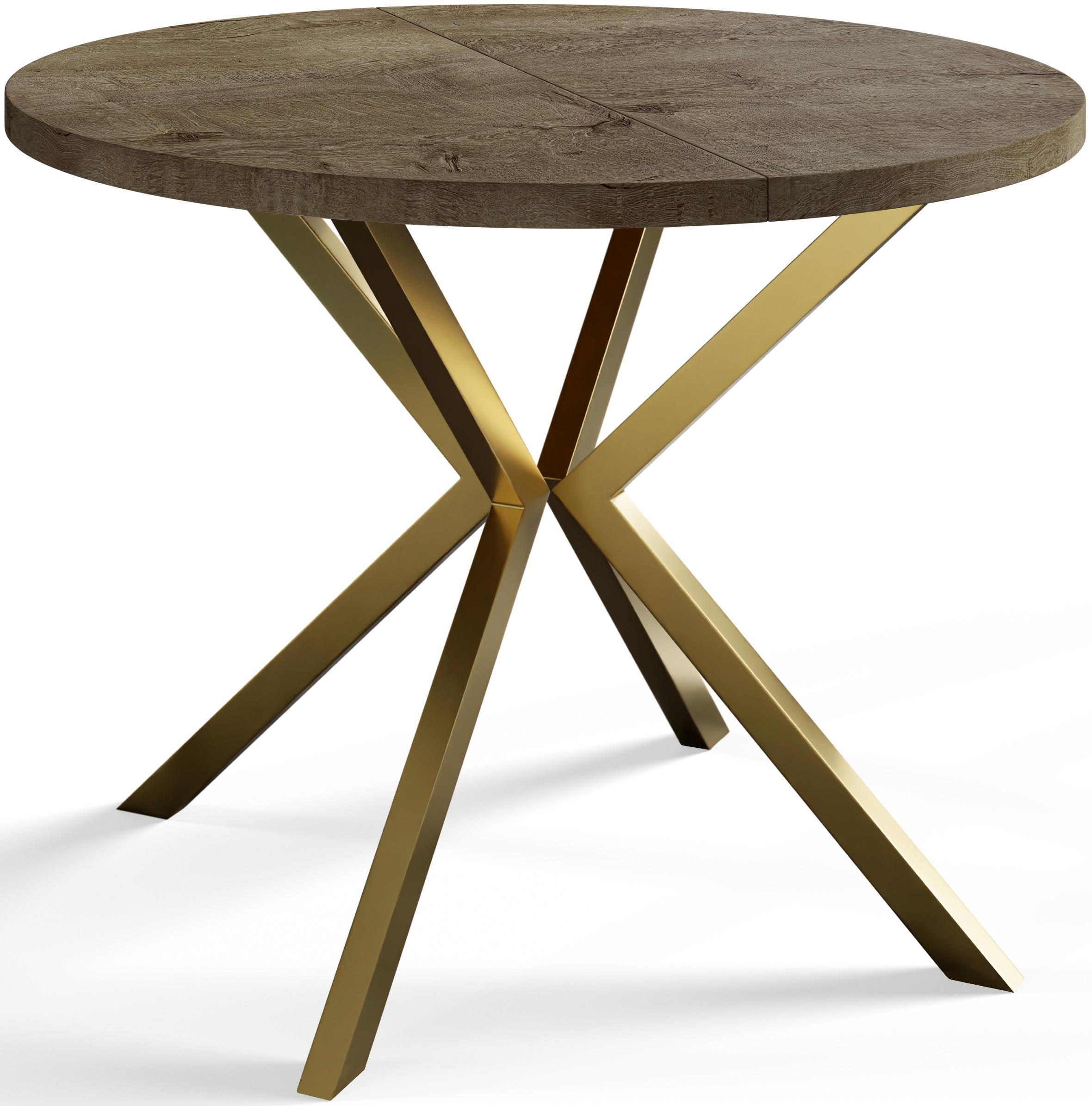 RUNDER Esszimmertisch LOFT LITEN, ausziehbarer Tisch Durchmesser: 100 cm/180 cm, Wohnzimmertisch Farbe: Grau, mit Metallbeinen in Farbe Gold - Dunkelbraun/Goldfarben, Holzwerkstoff (100/100/76cm) - Alpi-Möbel