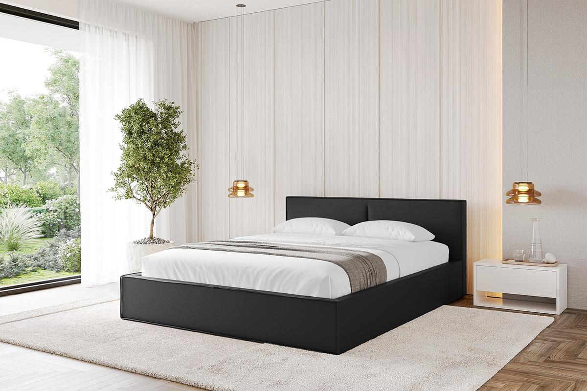 POLSTERBETT mit Bettkasten und Lattenrost, Boxbett ohne Matratze - TIVON-V1 180x200 Schwarz Kunstleder - Schwarz Hochglanz, Holzwerkstoff/Textil (180/200cm) - ALTDECOR