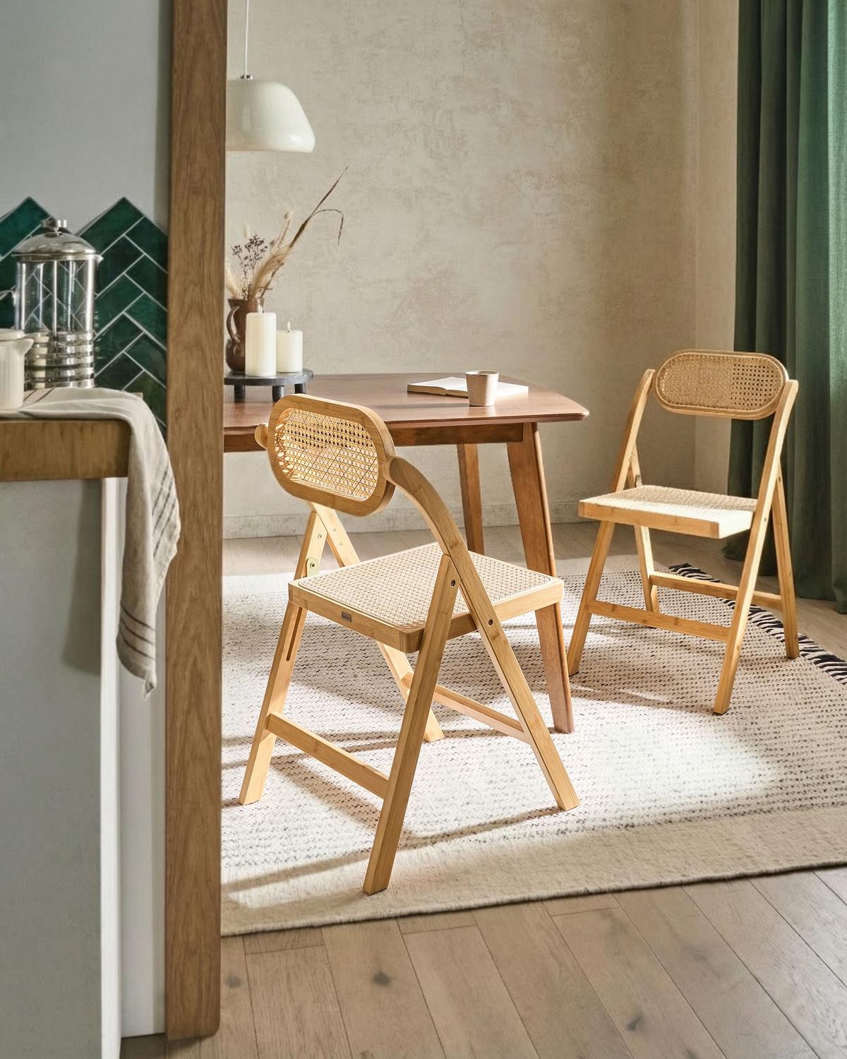 ESSZIMMERSTUHL 2er-Set klappbar Bambus Hellbraun Oraison - Hellbraun, Holz (45/84/54cm) - Beliani