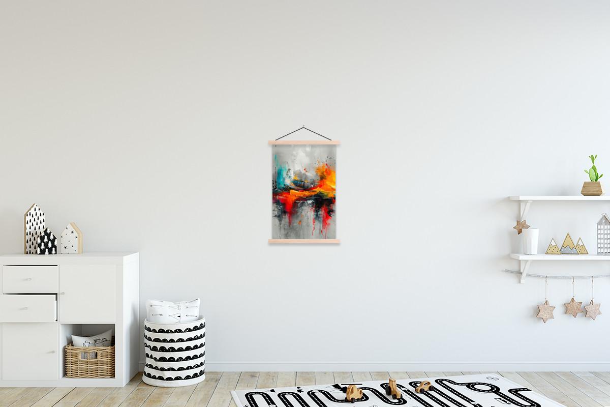 POSTER MIT MAGNETLEISTEN Moderne Kunst - Orange - Grau - Abstrakt Deko Wohnzimmer 40x60 cm - Hellgrau, Textil (40/60/0.15cm) - MuchoWow