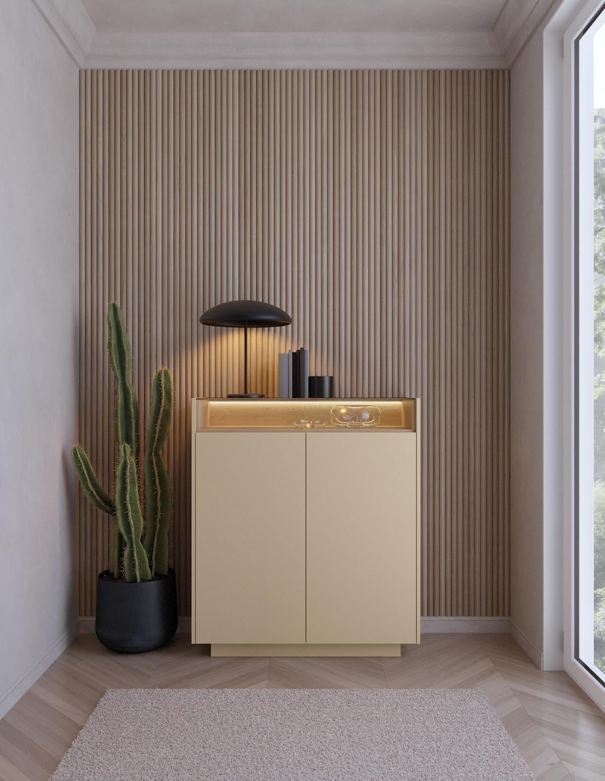 KOMMODE PORTA 103,2/119,2/39,5cm mit Schubladen 2 Türen Beige - Eichefarben/Beige, Holzwerkstoff (103.2/119.2/39.5cm) - MASSENO