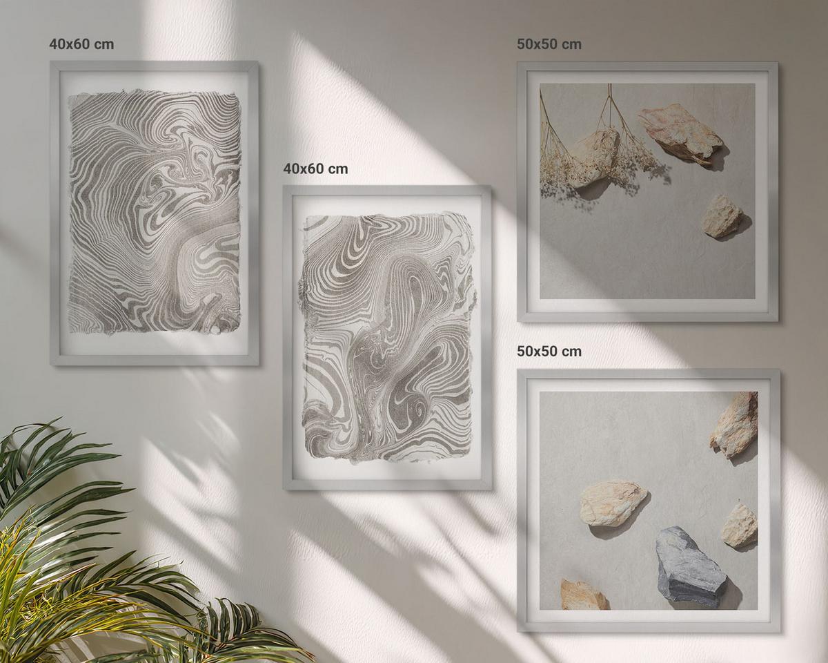 BILDER SET 4er Set - 50x50 cm & 40x60 cm Silberner Rahmen - Moderne abstrakte Formen - Silberfarben, Kunststoff (50/50cm) - TULUP