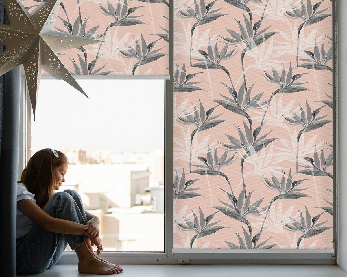 INNENROLLO - Fensterrollo - Rollo - 90x140 cm - Graue Blumen - Grau, Kunststoff (90/140/0.5cm) - TULUP