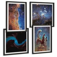BILDER SET 4er Set - 50x50 cm & 40x60 cm Schwarzer Rahmen - Weltraumlandschaften von Galaxien - Schwarz, Kunststoff (50/50cm) - TULUP