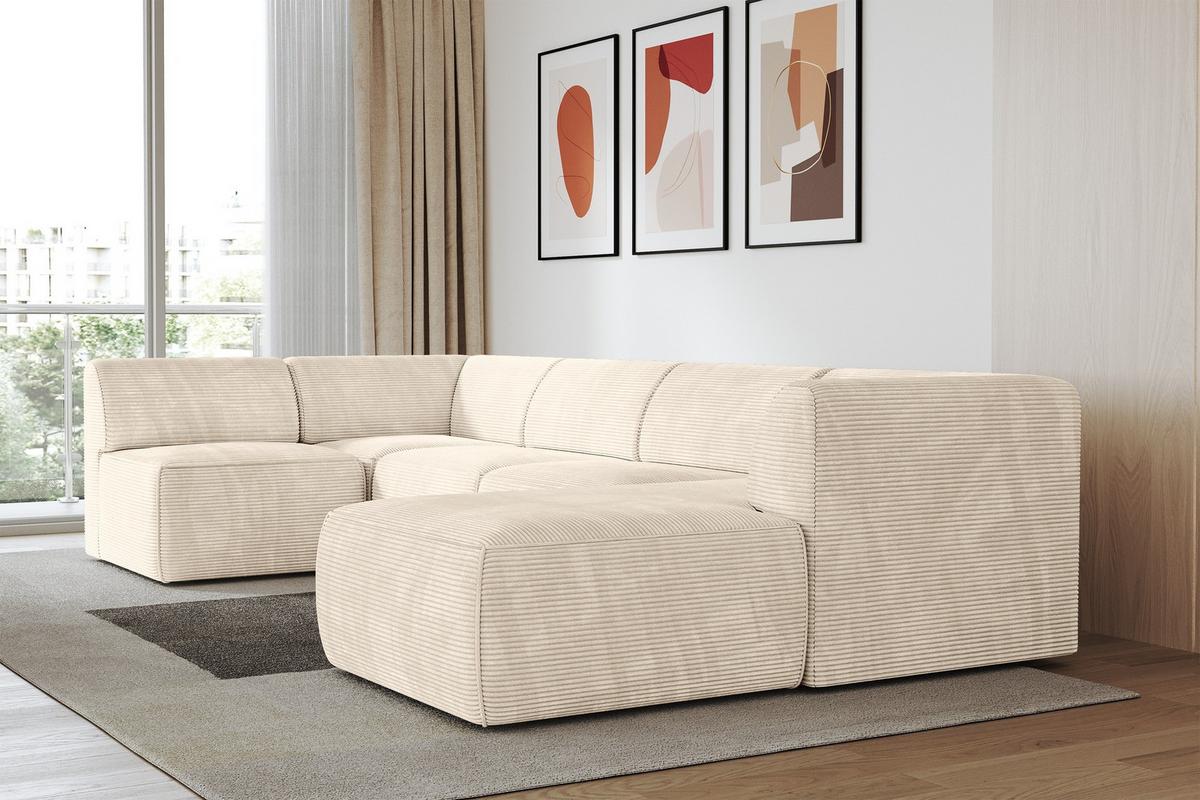 WOHNLANDSCHAFT Ottomane Rechts MOVO-L 345x180x78 cm Beige Cord - Beige, Holzwerkstoff/Kunststoff (180/78/345cm) - ALTDECOR