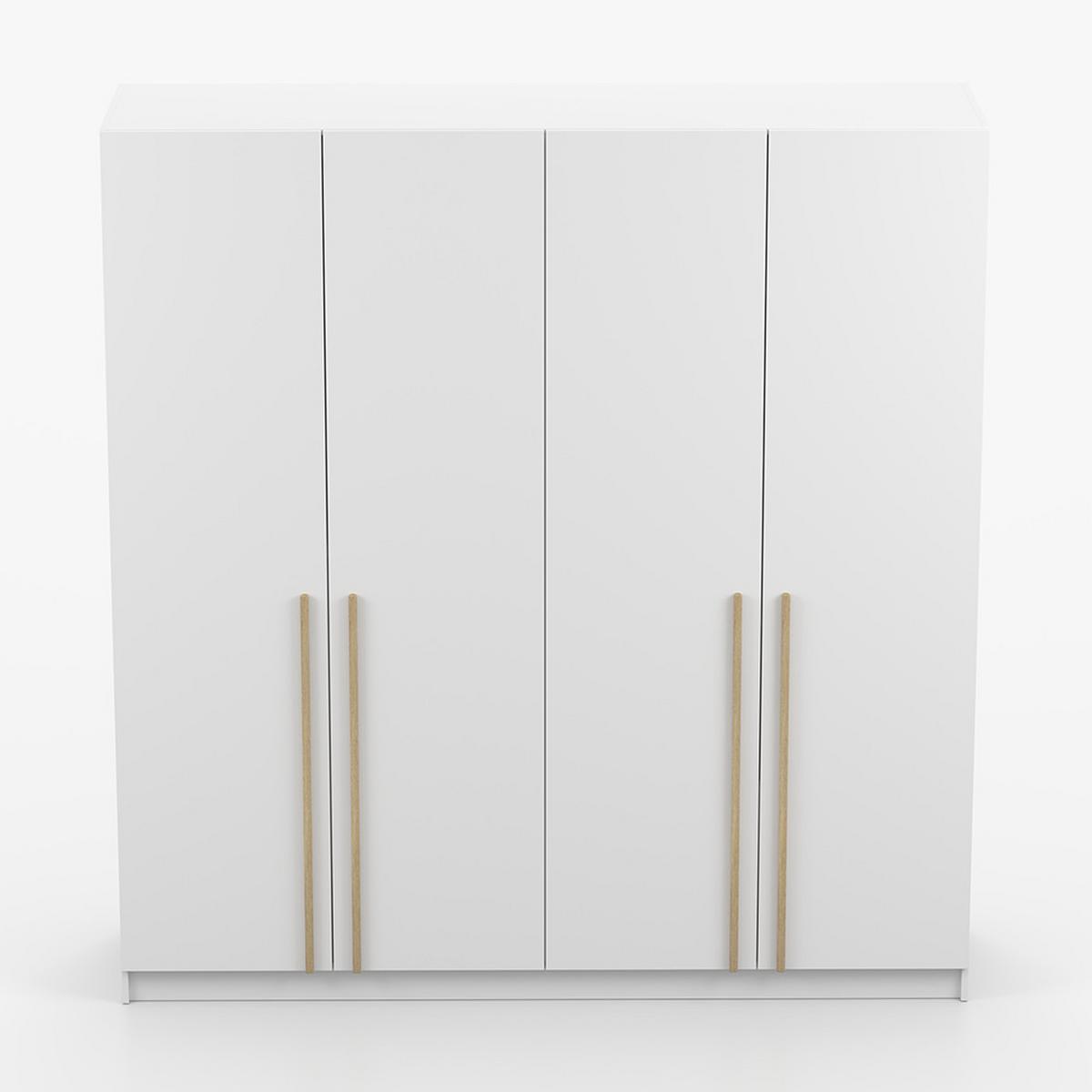 DREHTÜRENSCHRANK SEVILLA 4D Weiß/Weiß, 4-türig, Holzgriffe - Eukalyptusholzfarben/Weiß, Holz/Holzwerkstoff (200/210/57cm) - imoebel24