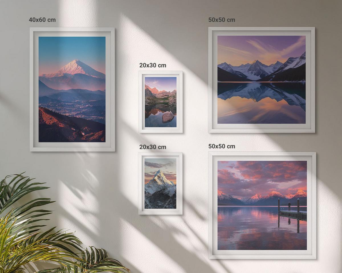 BILDER SET 5er Set - 50x50 cm & 20x30 cm & 40x60 cm Weißer Rahmen - Nachtstadt mit Neonlichtern - Weiß, Kunststoff (40/60cm) - TULUP