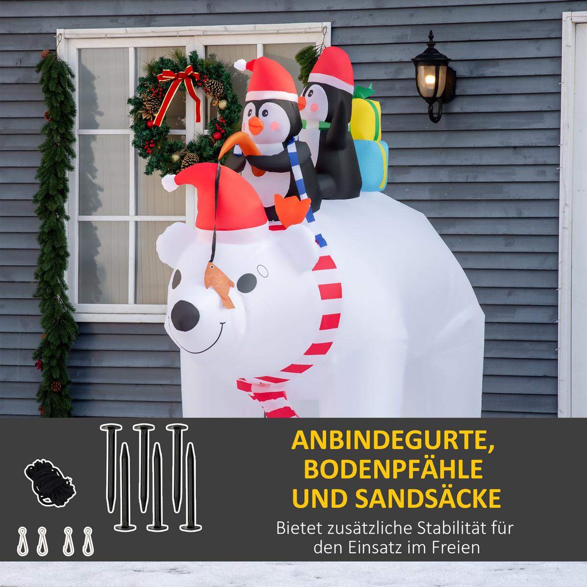 AUFBLASBARE Pinguine auf Eisbär Dekoration 2,1 m mit Lichtern Polyester - Multicolor, Kunststoff (113/206/227cm) - HOMCOM
