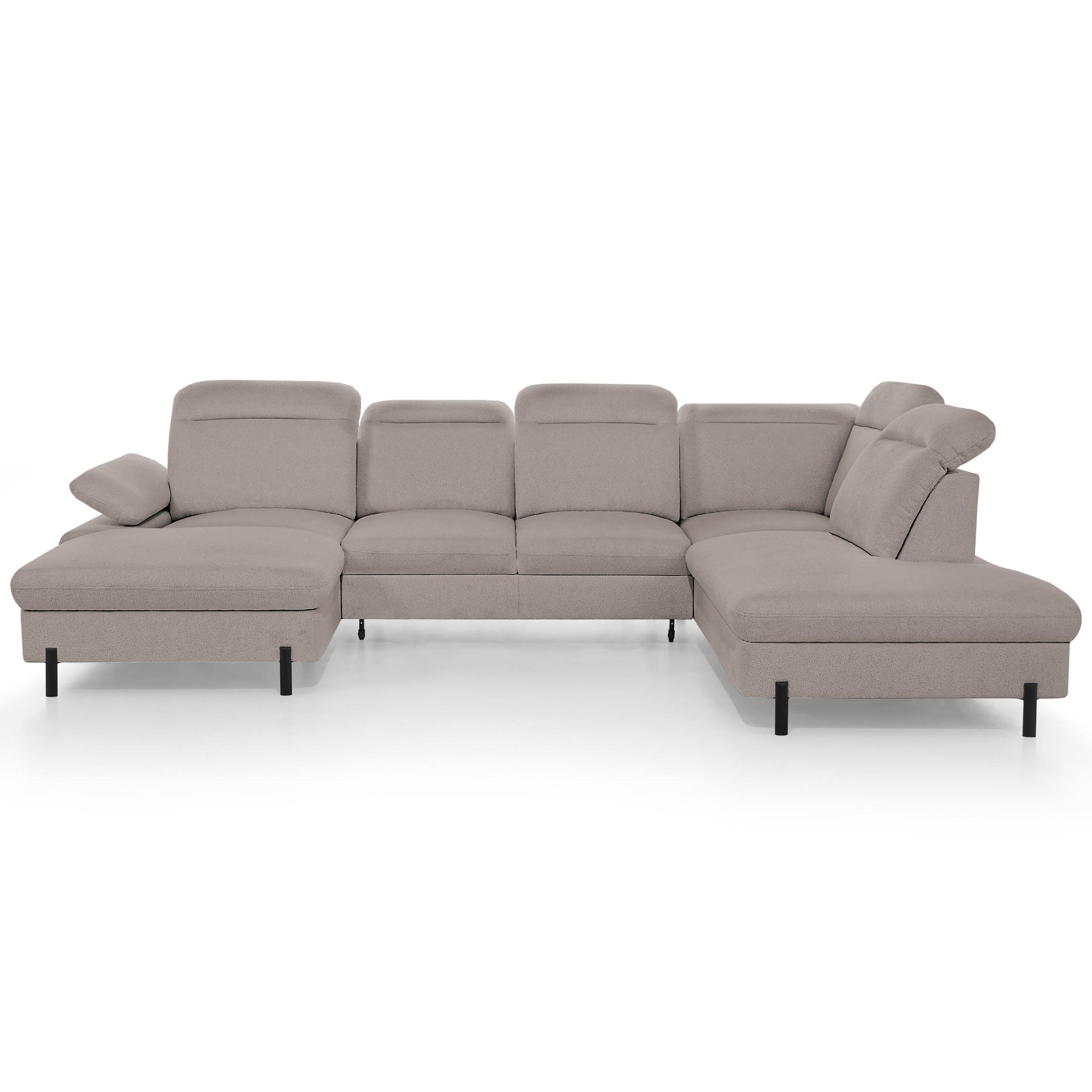WOHNLANDSCHAFT Sora U mit Schlaffunktion und verstellbarer Sitztiefe, Kopfstützen und Armlehne, 365 cm, Hellbraun, Links - Hellbraun/Schwarz, Textil (365/107/235cm) - Beautysofa