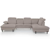 WOHNLANDSCHAFT Sora U mit Schlaffunktion und verstellbarer Sitztiefe, Kopfstützen und Armlehne, 365 cm, Hellbraun, Links - Hellbraun/Schwarz, Textil (365/107/235cm) - Beautysofa