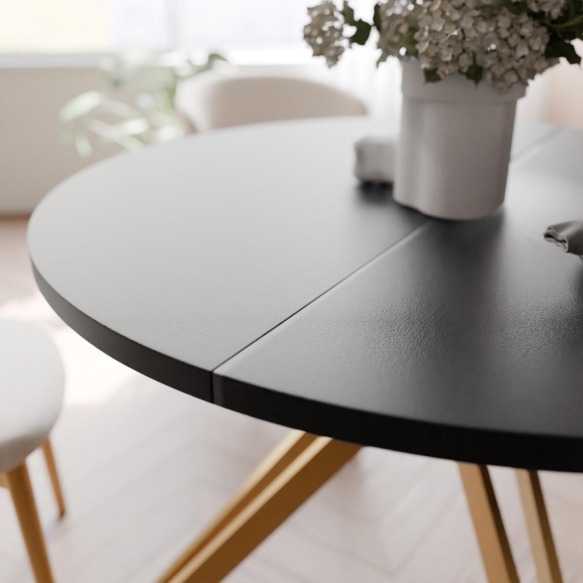 ESSTISCH ausziehbar aus MDF, Schwarz - Goldfarben/Schwarz, Holzwerkstoff (120/120/76cm) - Idohome