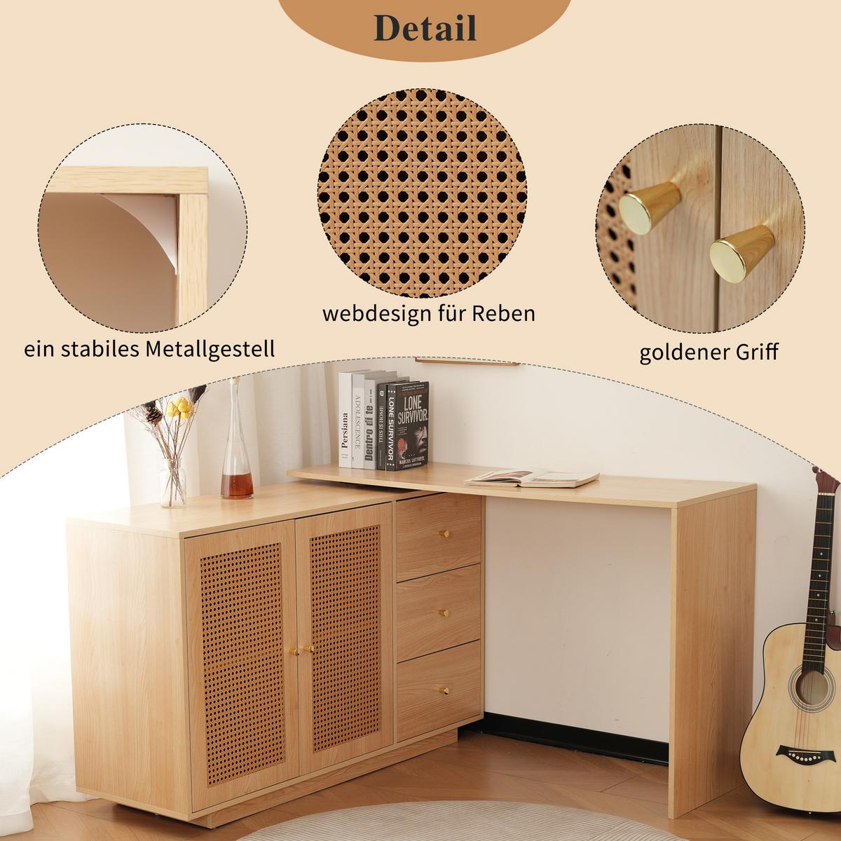 SIDEBOARD mit Türen & Schubladen in Eichenoptik - Eichefarben, Holzwerkstoff (126/75/40cm) - Urban Meuble