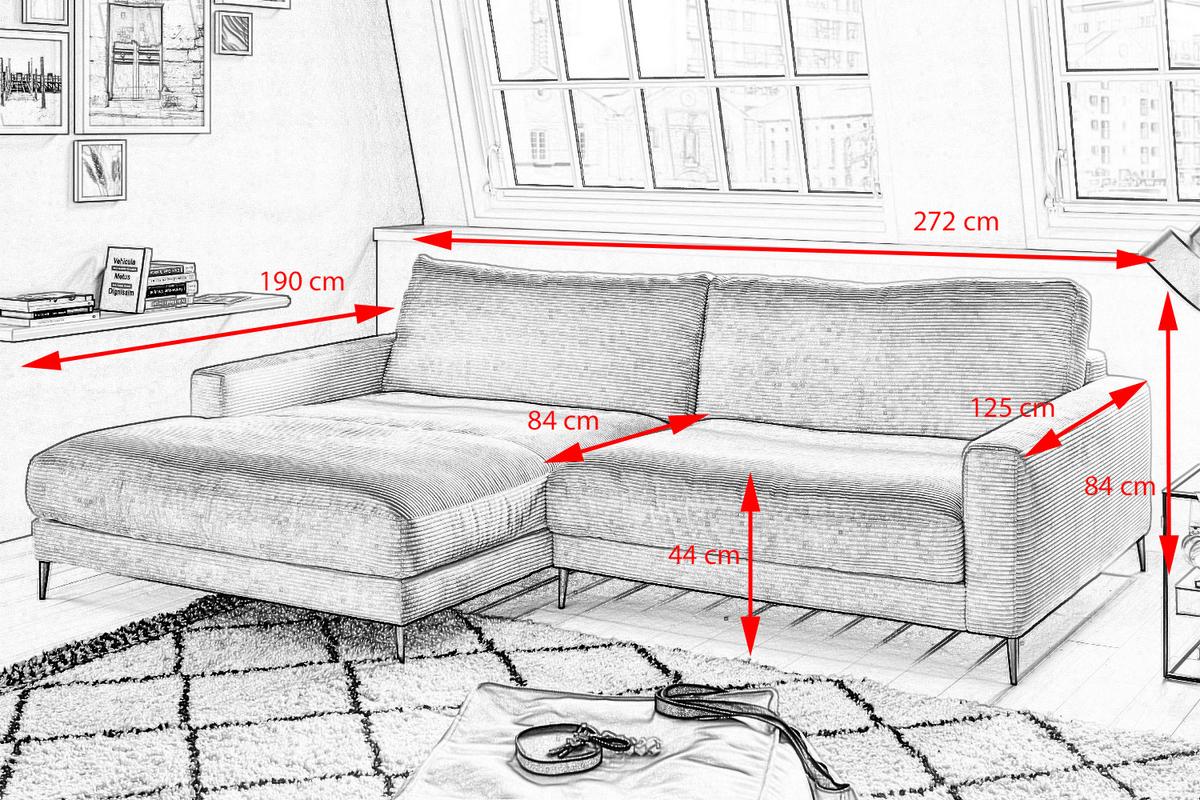 ECKSOFA CARA Grün Cord - Schwarz/Olivgrün, Textil/Metall (272/190cm) - KAWOLA