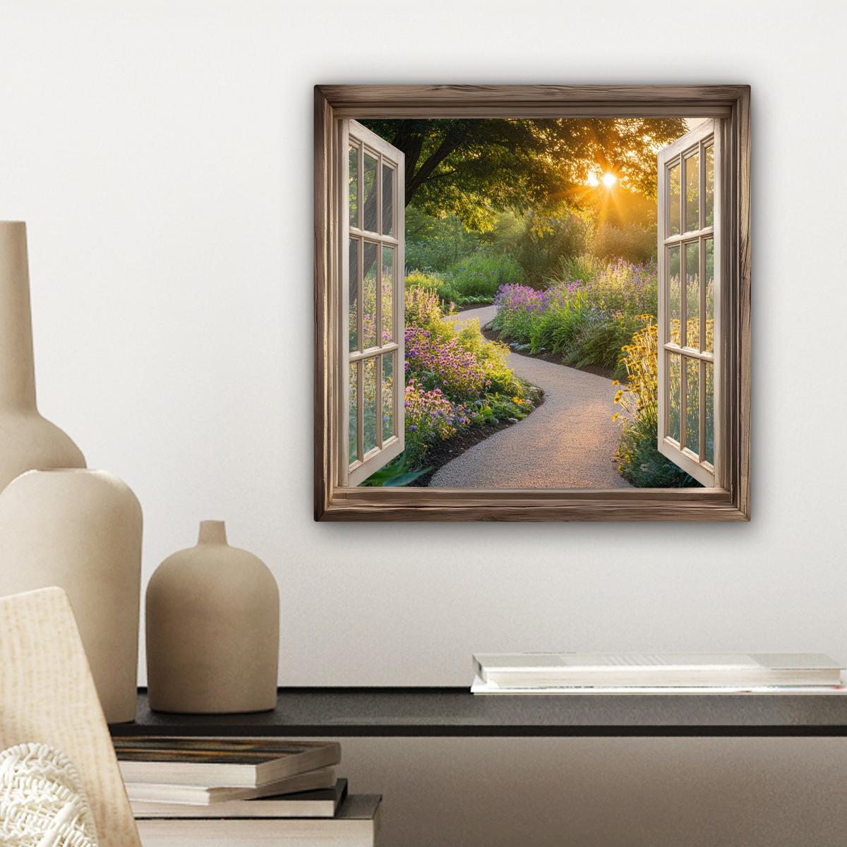 LEINWANDBILD Aussicht - Blumen - Natur - Sonne - Weg Deko Wohnzimmer 20x20 cm - Hellgelb, Textil (20/20cm) - MuchoWow