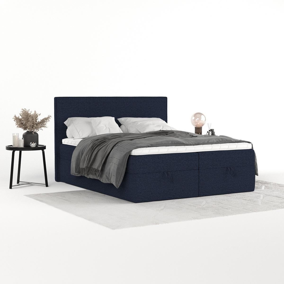 BOXBETT Velma 180/200 cm Marineblau im Riva Stoff - Schwarz/Dunkelblau, Holz/Holzwerkstoff (180/200cm) - AltaBeds