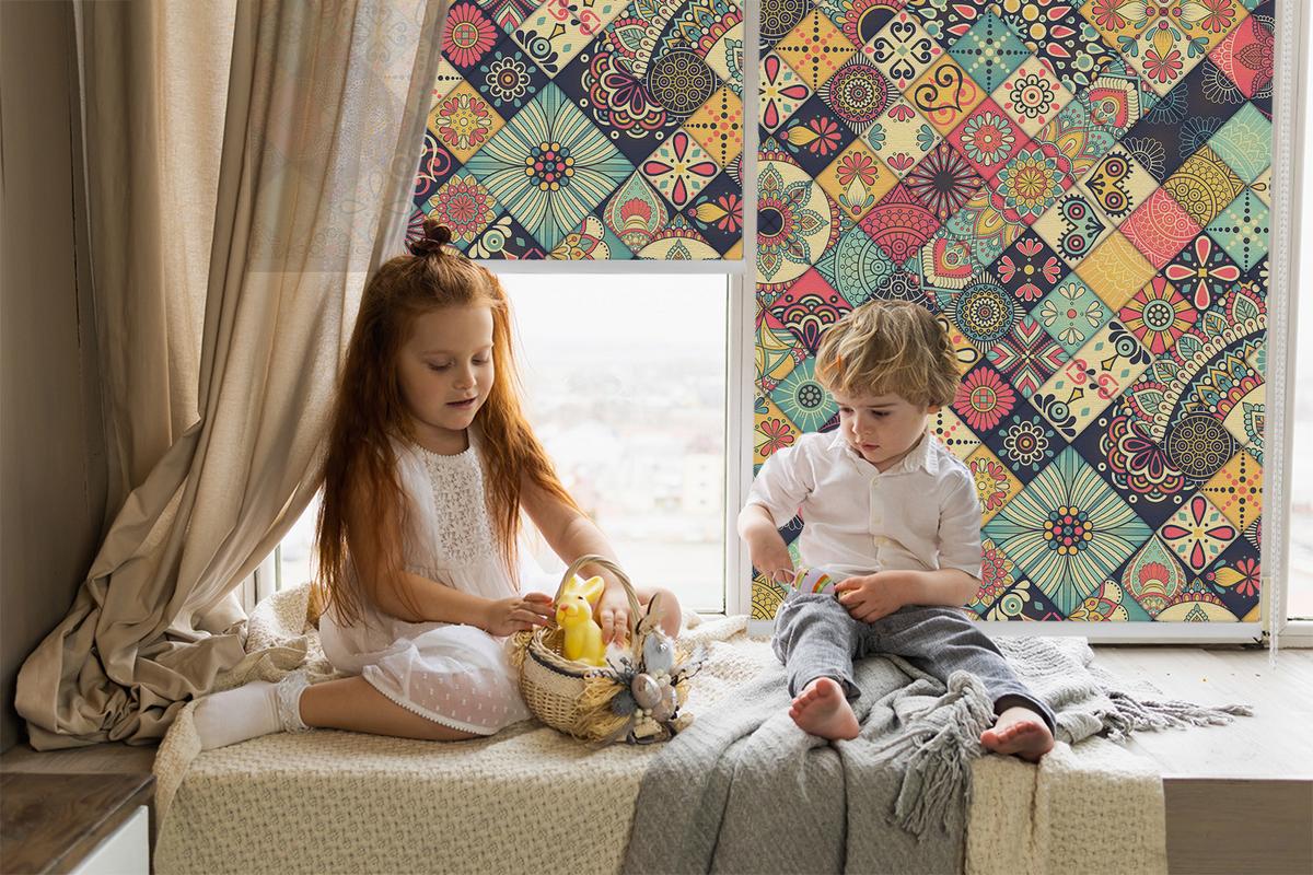 INNENROLLO - Fensterrollo - Rollo - 60x40 cm - Bunte Fliesen - Blau, Kunststoff (60/140/0.5cm) - TULUP
