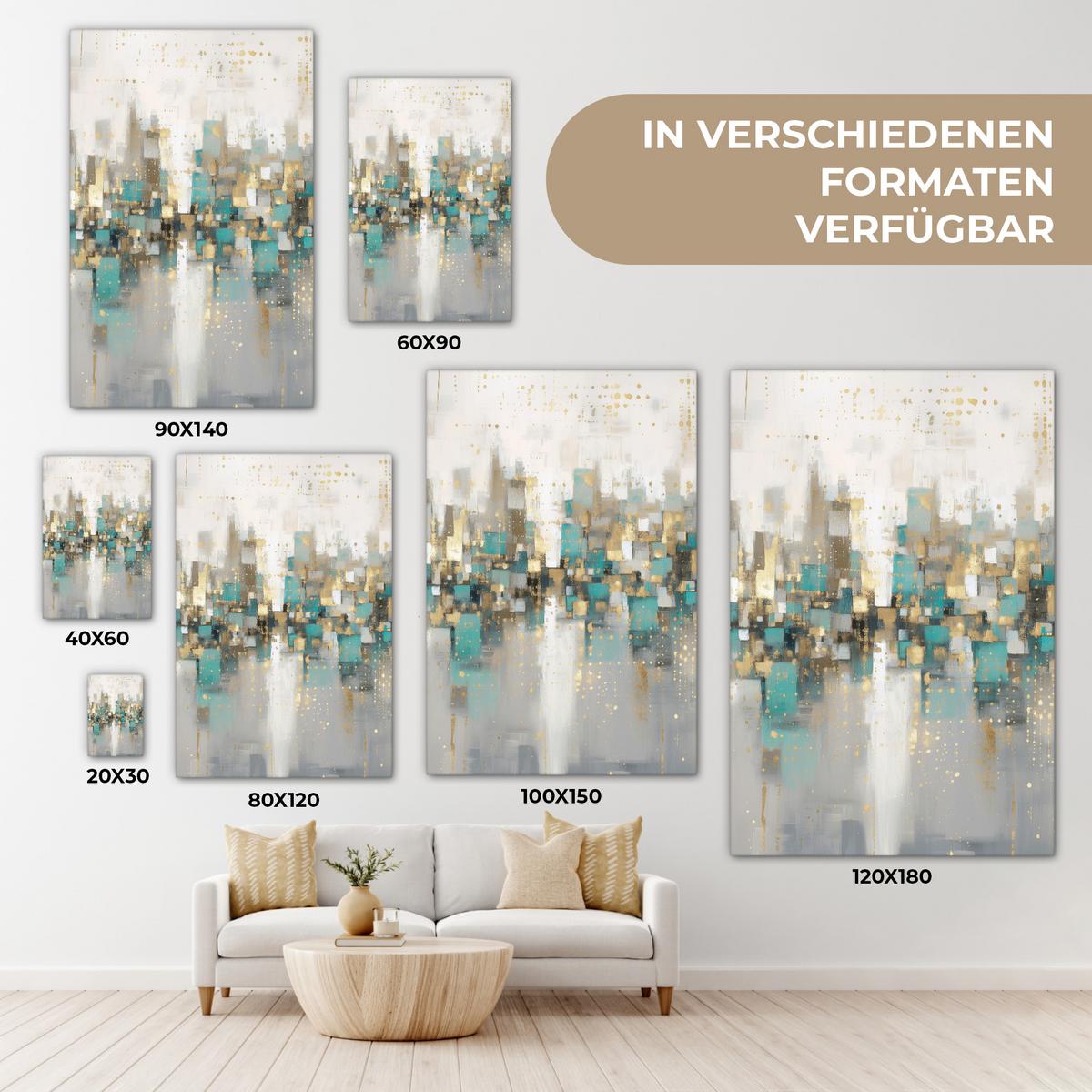 LEINWANDBILD Abstrakt - Blöcke - Gold - Skyline Deko Wohnzimmer 20x30 cm - Beige, Textil (20/30cm) - MuchoWow
