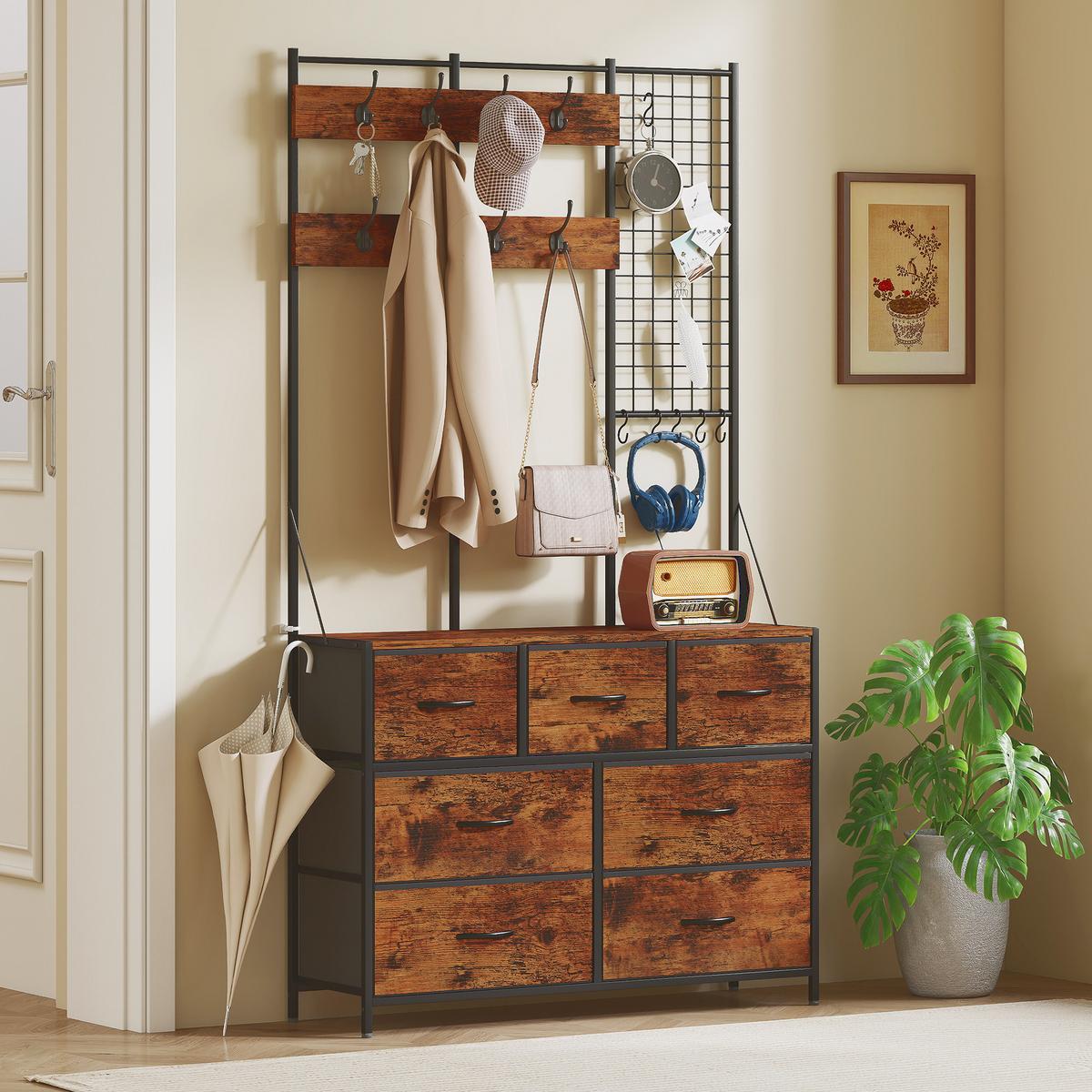 GARDEROBENSTÄNDER Spanplatte Stahl Rustikal Braun - Schwarz/Braun, Holzwerkstoff/Textil (100/183/30cm) - HOMCOM