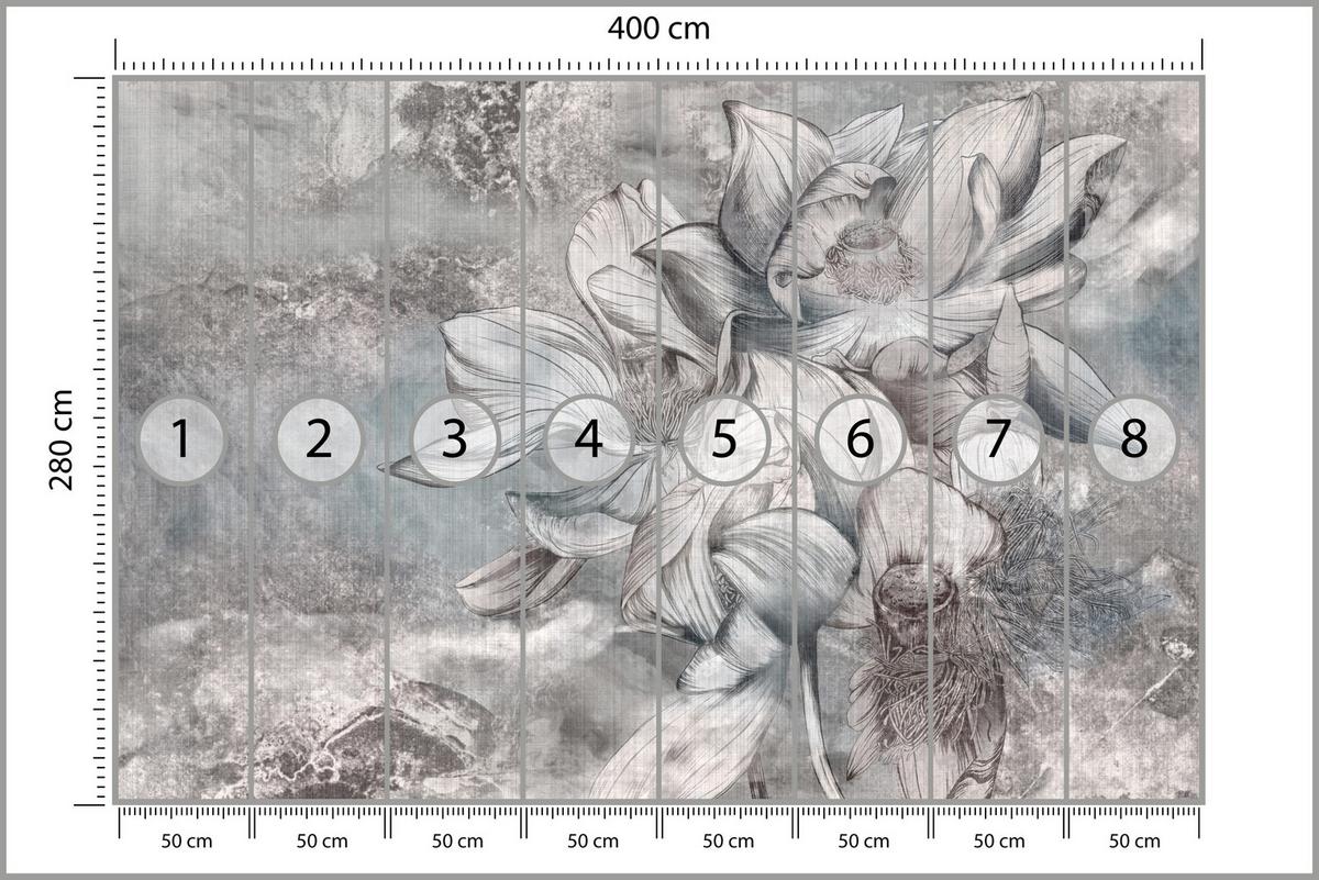 FOTOTAPETE für Wohnzimmer Wunderschöne Blume Betonwand Retro 400x280 - Grau, Papier (400/280cm) - Muralo