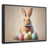 LEINWAND Bilder mit Rahmen - Osterhase - Pastell - Eier - 40x30 - Beige, Textil (40/30cm) - MuchoWow