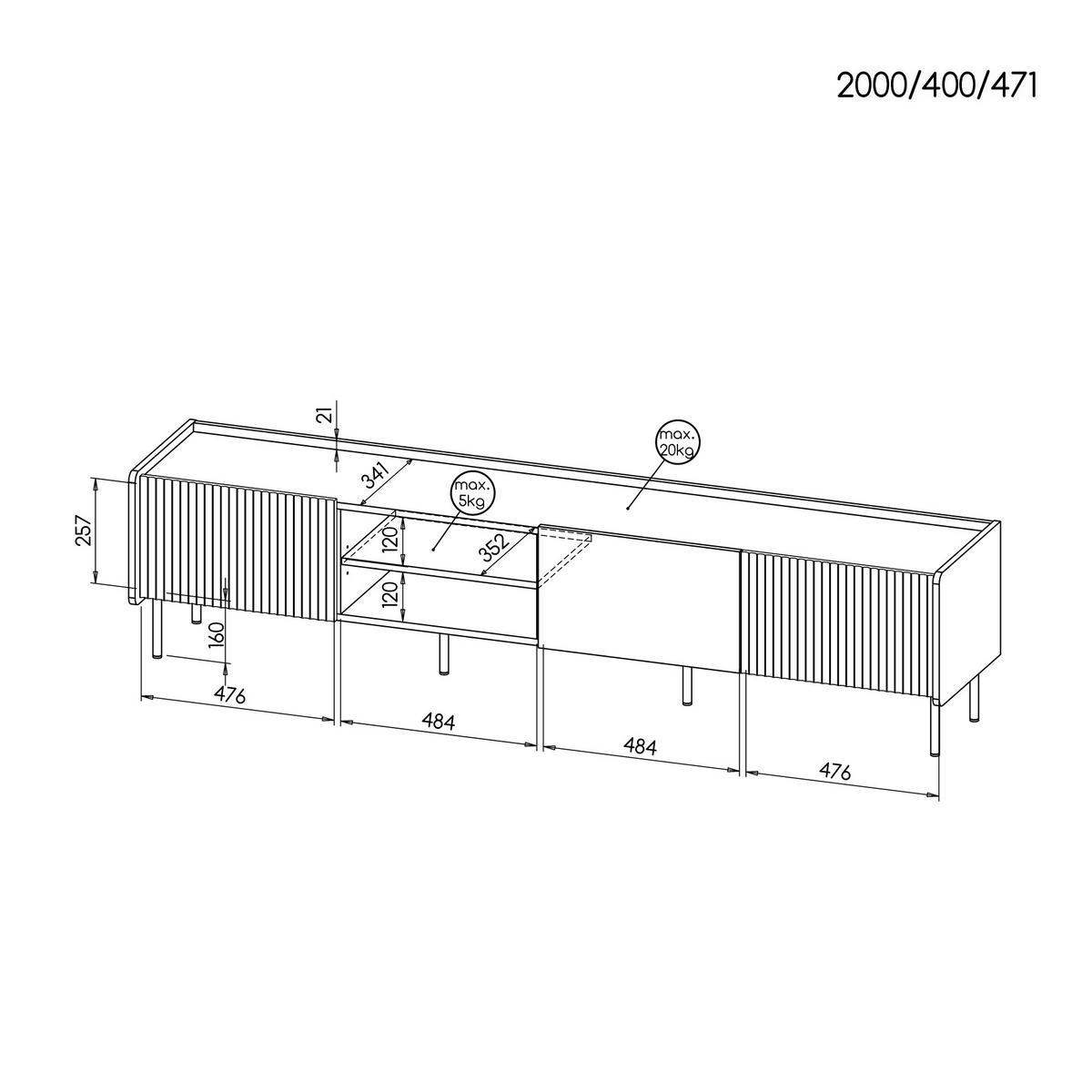 LOWBOARD Piano mit 3 Türen, Mattschwarz + Warmia-Nussbaum - Dunkelbraun/Schwarz, Holzwerkstoff (200/47/40cm) - Beautysofa