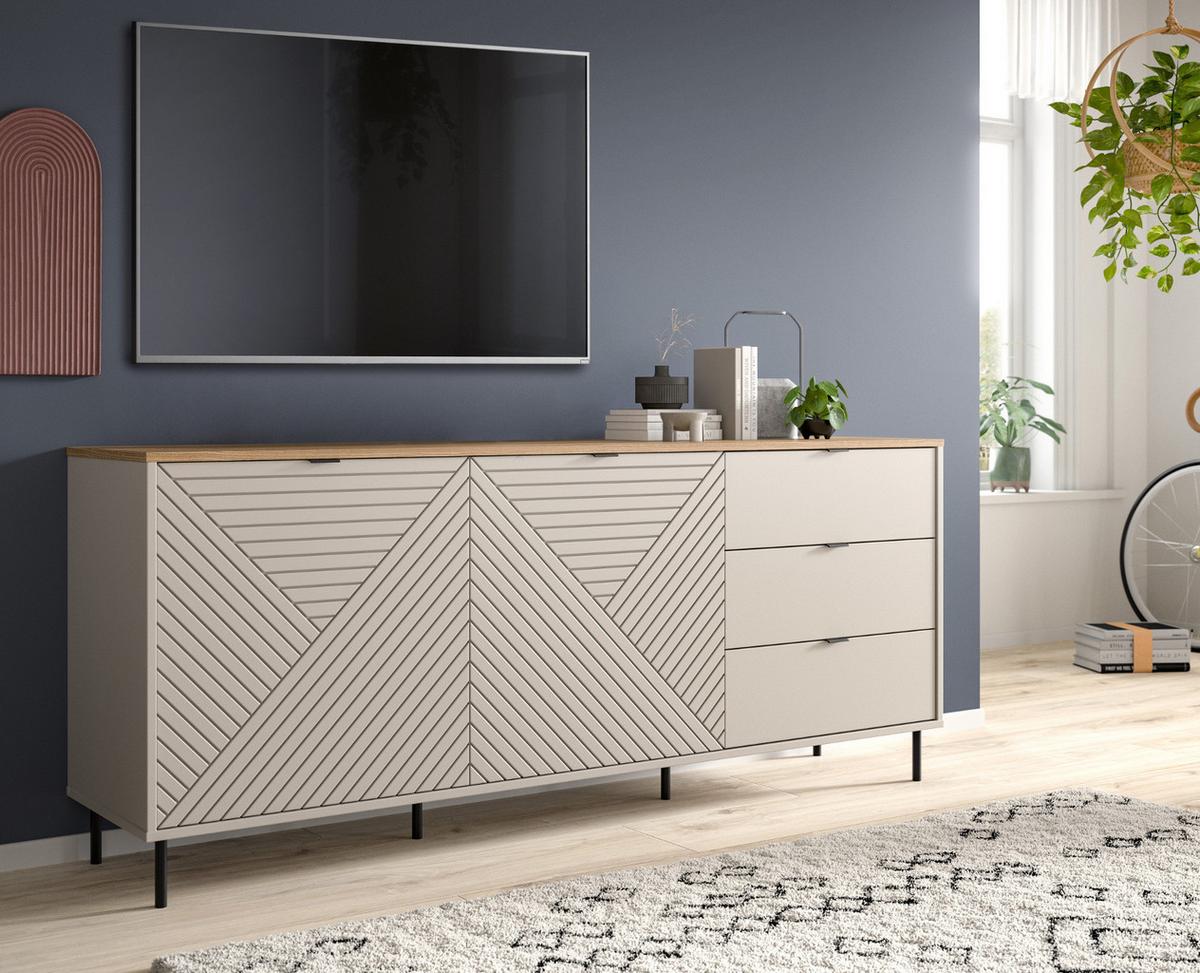 SIDEBOARD Kaschmir, Evoke Eiche 184 x 95 cm, Kommode mit viel Stauraum - Kaschmir/Eichefarben, Holzwerkstoff/Metall (184/75/40cm) - Inn.Furn