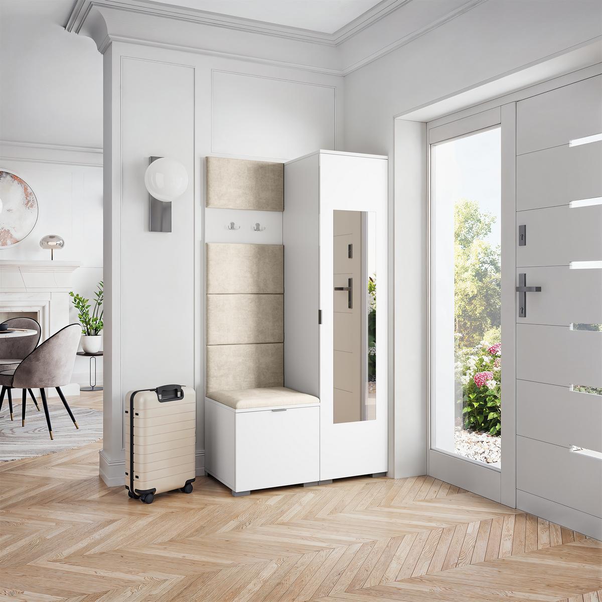 GARDEROBENSCHRANK VIRA 95/181/51 cm Modern Weiß - Beige/Weiß, Holzwerkstoff (95/181/51cm) - MASSENO
