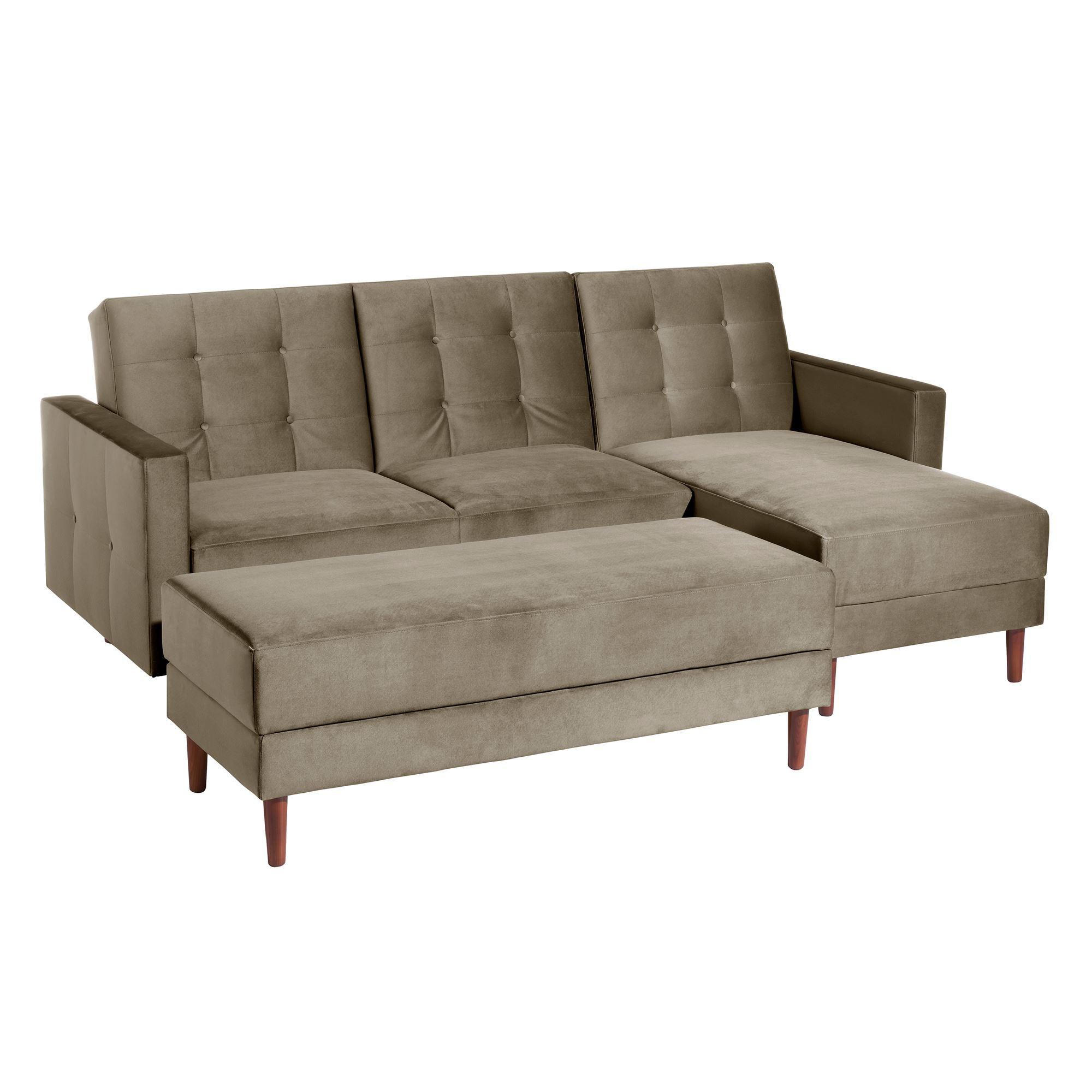 FUNKTIONSSOFA mit Hocker Katunia Samtvelours sahara - Sahara, Kunststoff (222/92/144cm) - 58aufmkessel