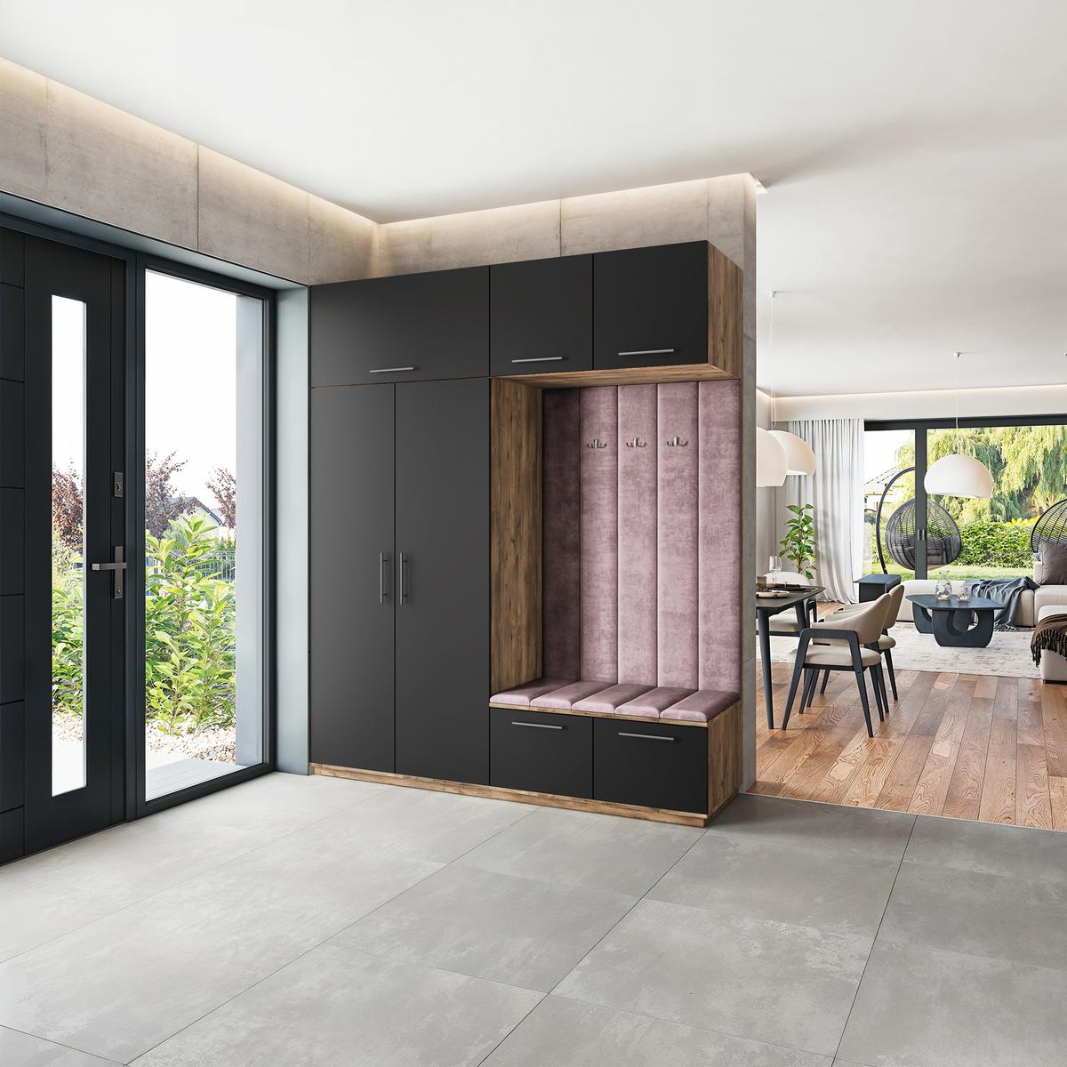 GARDEROBENSCHRANK REMA 200/240/60 cm Modern Garderobe-Set Eiche Lefkas - Eichefarben/Lila, Holzwerkstoff (200/240/60cm) - MASSENO